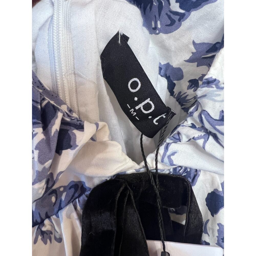 OPT One Pretty Thing Dress Size MED NWT White Blue Floral Print Ruffles Preppy - Picture 5 of 6